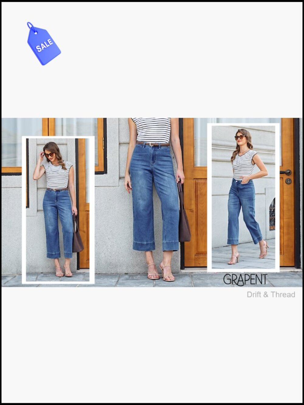 Wide Leg Cropped High Waist Distressed Stretch Denim Jeans Women Trendy - Picture 7 of 7